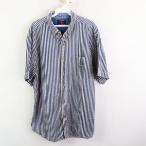 90s Mens Large Denim Streetwear Striped Shirt Blue